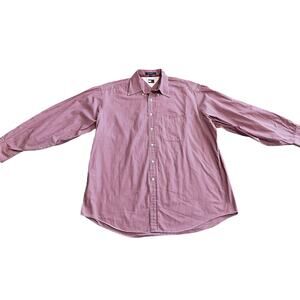 TOMMY HILFIGER 90s Preppy Button Down Dress Shirt Men's 17 34-35 Red Gray Stripe